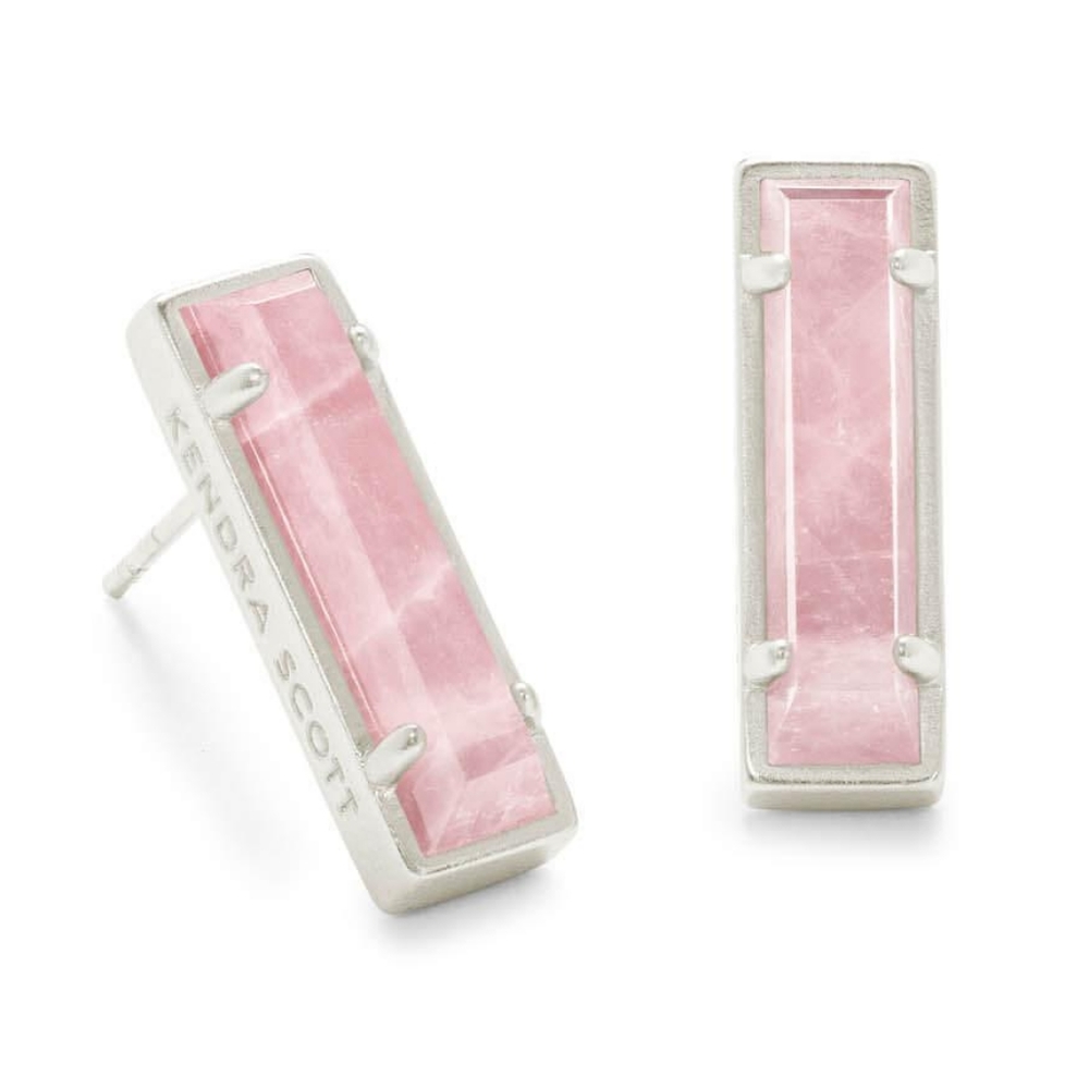 NWT - KS - Silver Stud Earrings in Rose Quartz